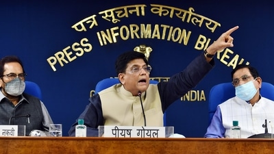 Union Ministers Piyush Goyal address a press conference in New Delhi on Thursday. (ANI) Union Ministers Piyush Goyal address a press conference in New Delhi on Thursday. (ANI)
