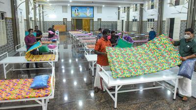 A Covid-19 facility being prepared at Manjummal Carmel Hall amid a surge in cases in Kochi on May 5. (PTI) A Covid-19 facility being prepared at Manjummal Carmel Hall amid a surge in cases in Kochi on May 5. (PTI)