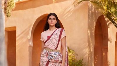 Printed chiffon saree with a wide, embroidered border around the edges for Rs. 9,999 (Instagram) Printed chiffon saree with a wide, embroidered border around the edges for Rs. 9,999 (Instagram)