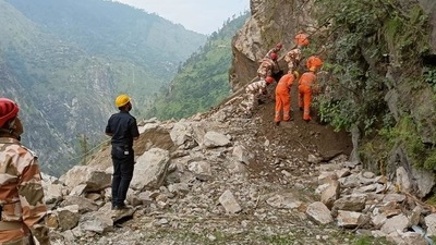 NDRF and ITBP teams during the rescue operation at the landslide site in Kinnaur, on August 11. (HT Photo) NDRF and ITBP teams during the rescue operation at the landslide site in Kinnaur, on August 11. (HT Photo)