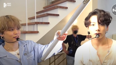 BTS members Jimin and Jungkook in a new Bangtan Bomb video,&nbsp;