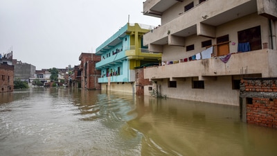 A view of a flood-affected area at Salori in Prayagraj, Uttar Pradesh. Heavy rains have lashed this northern state, with flooding disrupting the lives of more than 500,000 people. (PTI) A view of a flood-affected area at Salori in Prayagraj, Uttar Pradesh. Heavy rains have lashed this northern state, with flooding disrupting the lives of more than 500,000 people. (PTI)