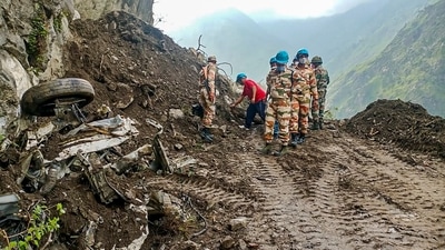 The rescue operation is being carried out jointly by the National Disaster Response Force (NDRF), Indo-Tibetan Border Police (ITBP) and the members of local police and home guards, the state Disaster Management Director Sudesh Kumar Mokhta said. (PTI) The rescue operation is being carried out jointly by the National Disaster Response Force (NDRF), Indo-Tibetan Border Police (ITBP) and the members of local police and home guards, the state Disaster Management Director Sudesh Kumar Mokhta said. (PTI)