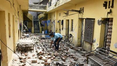 Owners of the three adjoining buildings that were damaged after the two-storeyed building collapse on Ludhiana’s RK Road have sought compensation for the damage to their property and goods. (Gurpreet Singh/HT) Owners of the three adjoining buildings that were damaged after the two-storeyed building collapse on Ludhiana’s RK Road have sought compensation for the damage to their property and goods. (Gurpreet Singh/HT)