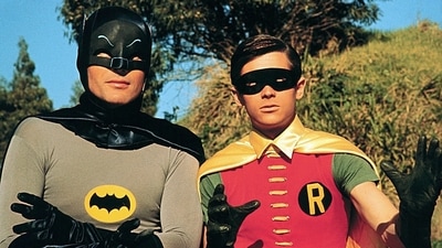 Adam West and Burt Ward as Batman and Robin in the 1966 movie, Batman. Adam West and Burt Ward as Batman and Robin in the 1966 movie, Batman.