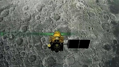 The Vikram module of Chandrayaan-2 is seen ahead of its landing on lunar surface, in September 2019. (PTI File Photo) The Vikram module of Chandrayaan-2 is seen ahead of its landing on lunar surface, in September 2019. (PTI File Photo)