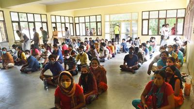 People wait to get vaccinated against Covid-19 at a community centre in Kadipur. (Vipin Kumar/HT PHOTO) People wait to get vaccinated against Covid-19 at a community centre in Kadipur. (Vipin Kumar/HT PHOTO)