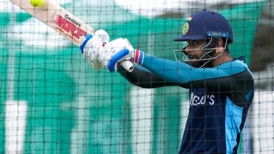 India's Virat Kohli batting in the nets during a practice session. (AP)