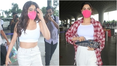 Bollywood's stylish sister-duo, Janhvi Kapoor and Khushi Kapoor, were snapped outside the Mumbai airport today. For the outing, the Kapoor siblings gave us a masterclass in airport dressing with their uber-chic ensembles. We are taking cues. (Varinder Chawla) Bollywood's stylish sister-duo, Janhvi Kapoor and Khushi Kapoor, were snapped outside the Mumbai airport today. For the outing, the Kapoor siblings gave us a masterclass in airport dressing with their uber-chic ensembles. We are taking cues. (Varinder Chawla)