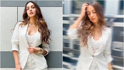 Shershaah actor Kiara Advani adds sexy charm to boss lady look in white pantsuit, lacy top (Instagram/@ekalakhani) Shershaah actor Kiara Advani adds sexy charm to boss lady look in white pantsuit, lacy top (Instagram/@ekalakhani)