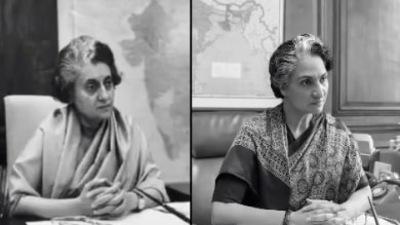 Side-by-side photos of Indira Gandhi and Lara Dutta. Side-by-side photos of Indira Gandhi and Lara Dutta.