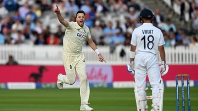 With five overs left in the day, Ollie Robinson struck for England and dismissed Kohli for 42. (Getty) With five overs left in the day, Ollie Robinson struck for England and dismissed Kohli for 42. (Getty)
