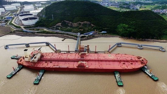A oil tanker seen at a crude oil terminal in Ningbo Zhoushan port, Zhejiang province, China(REUTERS File)