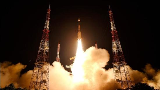 ISRO's earth observation satellite EOS-03 on-board GSLV-F10 blasts off from Sriharikota on Thursday. (PTI)