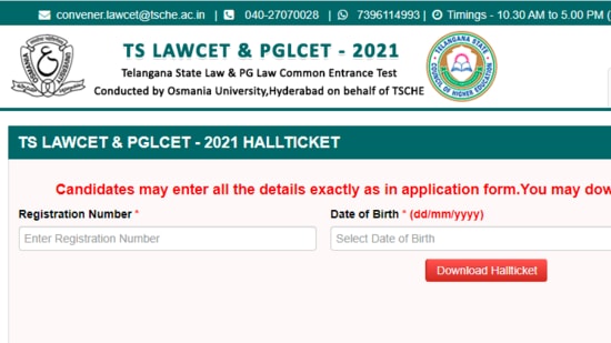 TS LAWCET admit card 2021: Candidates who have applied for Telangana State Law Common Entrance Test can download the admit card through the official site of TS LAWCET on lawcet.tsche.ac.in.(lawcet.tsche.ac.in)