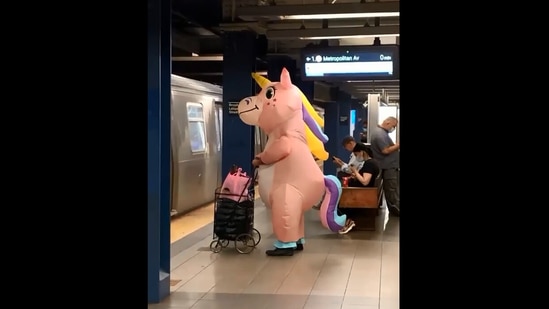 Unicorn' with a shopping cart waits for train in a subway station. Watch |  Trending - Hindustan Times
