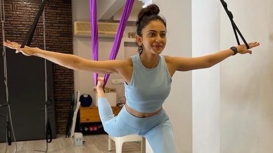Rakul Preet lets her spirit fly high as she does aerial yoga pose, see post here(Instagram/@rakulpreet)