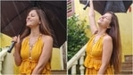 Rubina Dilaik enjoys the rain in <span class='webrupee'>₹</span>999 co-ord set, don't miss Abhinav Shukla's comment(Instagram/@rubinadilaik) Rubina Dilaik enjoys the rain in <span class='webrupee'>₹</span>999 co-ord set, don't miss Abhinav Shukla's comment(Instagram/@rubinadilaik)