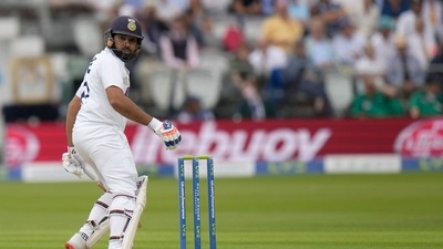 Rohit Sharma during the 2nd cricket test between England and India at Lord's cricket ground in London. (AP) Rohit Sharma during the 2nd cricket test between England and India at Lord's cricket ground in London. (AP)