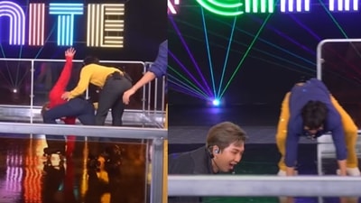 (L) BTS members V and Jungkook, (R) RM and J-Hope from their latest videos. (L) BTS members V and Jungkook, (R) RM and J-Hope from their latest videos. 