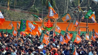 BJP flags seen at a rally. (HT Archive/For Representative Purposes)