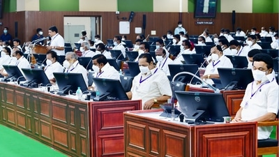 Tamil Nadu finance minister PTR Palanivel Thiagarajan presents the state budget in Assembly, in Chennai. (PTI) Tamil Nadu finance minister PTR Palanivel Thiagarajan presents the state budget in Assembly, in Chennai. (PTI)