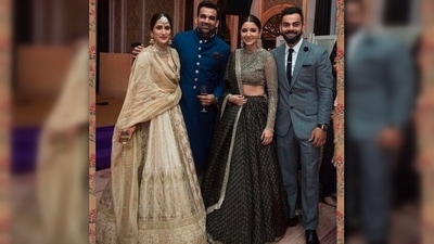Anushka Sharma looked to-die-for in this black shimmery lehenga by Sabyasachi which she wore to one of the wedding festivities of cricketer Zaheer Khan . (Instagram/@sabyasachiofficial) Anushka Sharma looked to-die-for in this black shimmery lehenga by Sabyasachi which she wore to one of the wedding festivities of cricketer Zaheer Khan . (Instagram/@sabyasachiofficial)