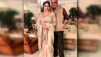 This cocktail saree worn by Sridevi is what every Indian girl wants in their wardrobe. This see-through embroidered saree is the perfect wedding reception outfit. (Instagram/@sridevi.kapoor) This cocktail saree worn by Sridevi is what every Indian girl wants in their wardrobe. This see-through embroidered saree is the perfect wedding reception outfit. (Instagram/@sridevi.kapoor)