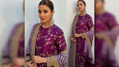 Anushka Sharma made heads turn when she stepped out in purple coloured Sabyasachi salwar suit. She wore this during the promotions of her film, 'Sui Dhaaga.' (Instagram/@alliaalrufai) Anushka Sharma made heads turn when she stepped out in purple coloured Sabyasachi salwar suit. She wore this during the promotions of her film, 'Sui Dhaaga.' (Instagram/@alliaalrufai)