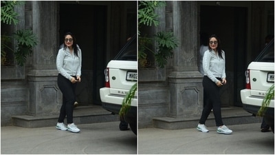The family arrived at Randhir Kapoor's house to enjoy a family lunch. For the outing, Kareena chose a comfy ensemble and slayed the vibe too. (Varinder Chawla)