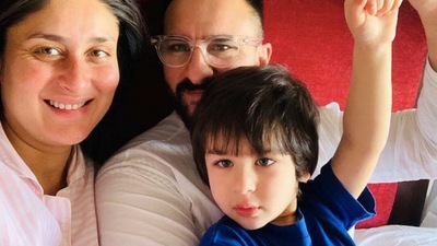 Kareena Kapoor poses with Saif Ali Khan and Taimur. Kareena Kapoor poses with Saif Ali Khan and Taimur.