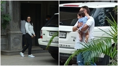 Kareena Kapoor and Saif Ali Khan were seen at Randhir Kapoor's home with their sons. Kareena Kapoor and Saif Ali Khan were seen at Randhir Kapoor's home with their sons.