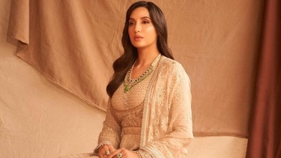 Nora Fatehi in ₹3 lakh ivory anarkali set looks like royalty as she promotes Bhuj (Instagram/@norafatehi) Nora Fatehi in ₹3 lakh ivory anarkali set looks like royalty as she promotes Bhuj (Instagram/@norafatehi)
