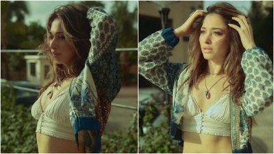 Tamannaah Bhatia serves strong 70s vibes in Sabyasachi x H&M bralette and denims (Instagram/@tamannaahspeaks) Tamannaah Bhatia serves strong 70s vibes in Sabyasachi x H&M bralette and denims (Instagram/@tamannaahspeaks)