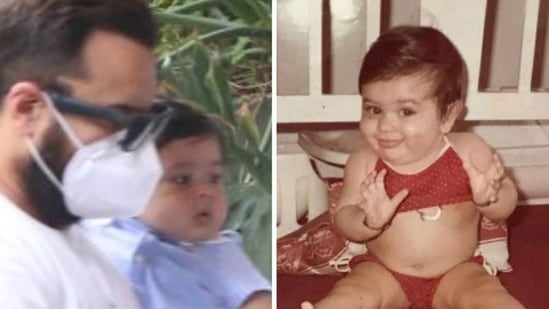 Saif Ali Khan with Jeh (L) and Kareena Kapoor as a baby.