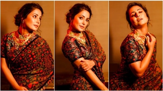 Recently, the ever so stylish Hina Khan, took to her Instagram handle to share a few pictures of herself in a vintage saree.(Instagram/@realhinakhan)