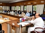 Karnataka CM Basavaraj Bommai held a Covid-19 review meeting on Saturday.(Twitter/@ANI) Karnataka CM Basavaraj Bommai held a Covid-19 review meeting on Saturday.(Twitter/@ANI)