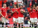 Bruno Fernandes of Manchester United acknowledges the fans following win against Leeds United.&nbsp;