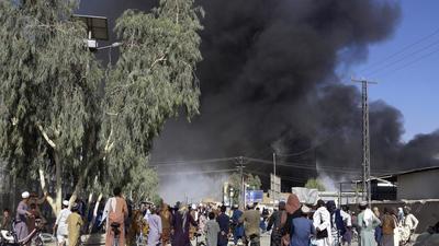 Smoke rises after fighting between the Taliban and Afghan security personnel, in Kandahar, southwest of Kabul, earlier this week. (AP) Smoke rises after fighting between the Taliban and Afghan security personnel, in Kandahar, southwest of Kabul, earlier this week. (AP)