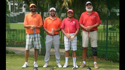 (From left) APS Kahai , Gauhar Pruthi, Brig HS Gill and KS Brar during the Independence Day Cup at Chandigarh Golf Club on Saturday. (RAVI KUMAR/HT)