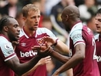 West Ham United Players celebrate after a goal.&nbsp;