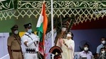 Mamata Banerjee, Chief Minister of West Bengal state, unfurls the national flag during Independence Day parade in Kolkata on August 15. Mamata Banerjee, Chief Minister of West Bengal state, unfurls the national flag during Independence Day parade in Kolkata on August 15.