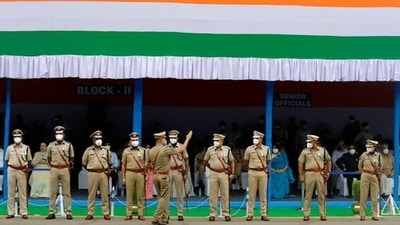 Police officers are briefed as they line up to receive medals for distinguished service during Independence Day parade in Kolkata on August 15. (AP) Police officers are briefed as they line up to receive medals for distinguished service during Independence Day parade in Kolkata on August 15. (AP)