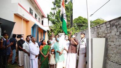 Kerala BJP chief K Surendran was booked for allegedly hoisting the tricolour upside down during a flag hoisting ceremony in the party office in Thiruvananthapuram. (TWITTER/@surendranbjp.)