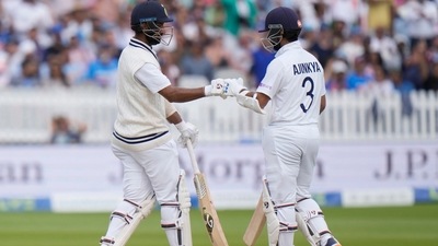 Cheteshwar Pujara and Ajinkya Rahane during the fourth day of the Lord's Test (AP) Cheteshwar Pujara and Ajinkya Rahane during the fourth day of the Lord's Test (AP)