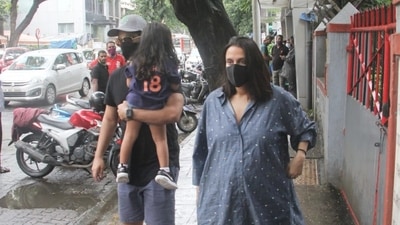 Neha Dhupia, Angad Bedi and Mehr Dhupia Bedi in Mumbai. (Varinder Chawla)