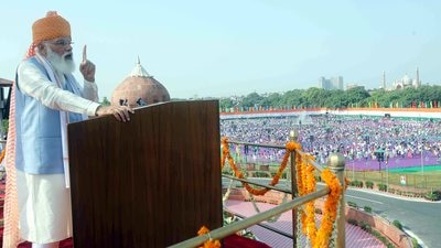 Prime Minister Narendra Modi addresses the nation on the occasion of the 75th Independence Day celebrations at Red Fort in New Delhi. (Photo Courtesy- PTI) Prime Minister Narendra Modi addresses the nation on the occasion of the 75th Independence Day celebrations at Red Fort in New Delhi. (Photo Courtesy- PTI)