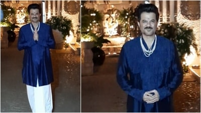 Anil Kapoor sought the blessings of the paparazzi as his daughter Rhea Kapoor tied the knot with Karan Boolani. (HT Photo/Varinder Chawla)