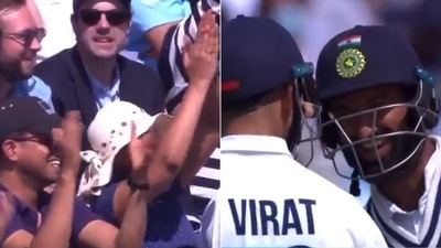 Cheteshwar Pujara had a smile on his face as the crowd clapped at him getting off the mark. (Screengrab) Cheteshwar Pujara had a smile on his face as the crowd clapped at him getting off the mark. (Screengrab)