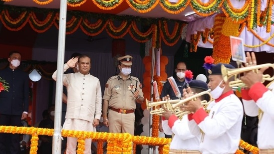 Assam CM Himanta Biswa Sarma at Khanapara in Guwahati on Sunday. (Twitter@himantabiswa)